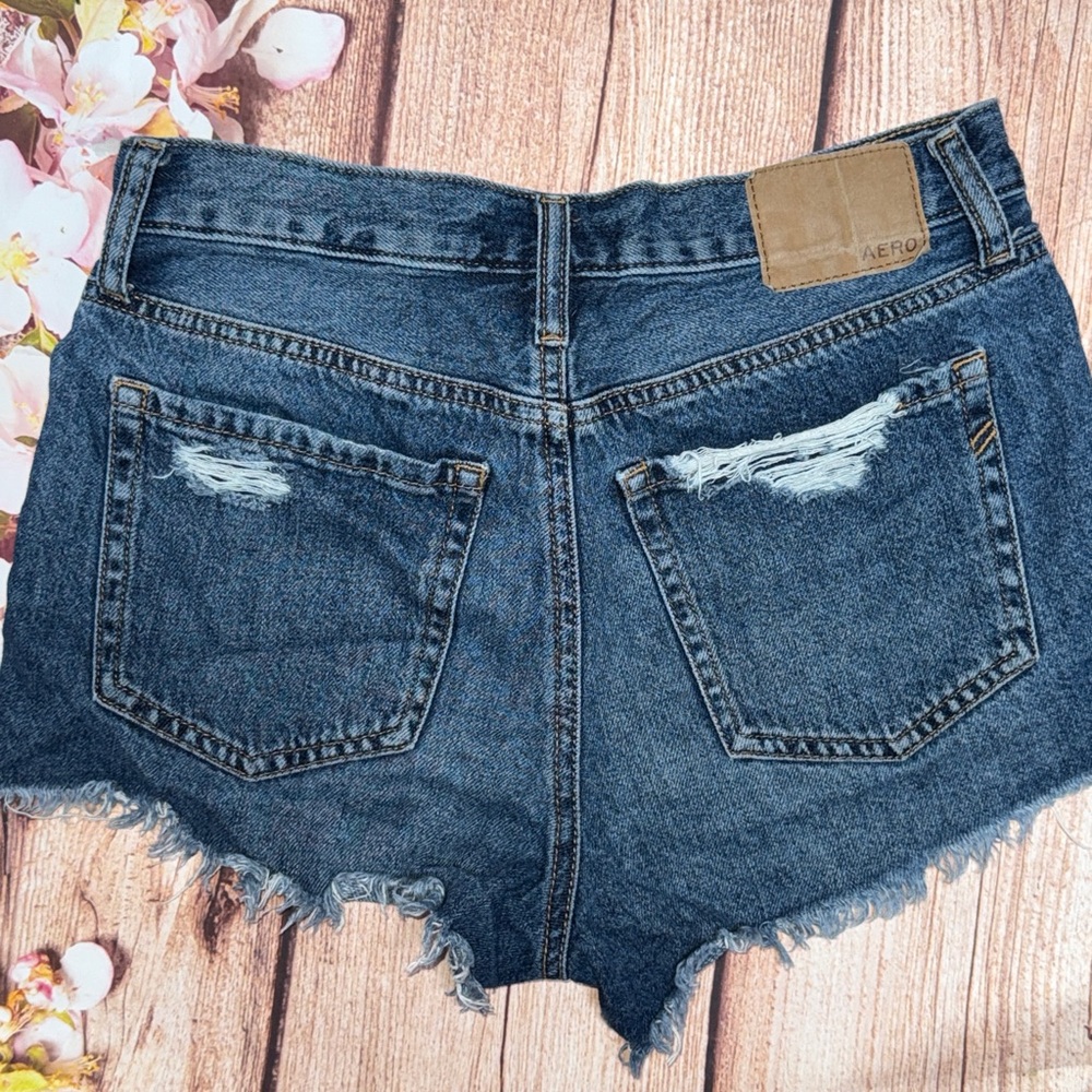 Aeropostale High Rise Denim Shorts Distressed Ripped Frayed Hem - Picture 2 of 3